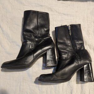 Authentic Harley Davidson Black Zip U Leather Flame Boots with Chunky Heel - 6.5